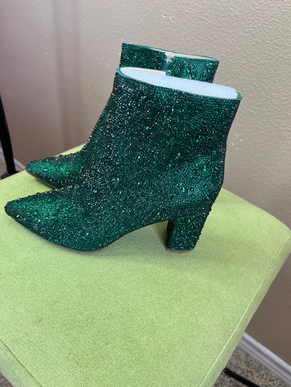 Betsey Johnson Emerald Green Glitter & Bead Ankle Booties - Picture 2 of 4